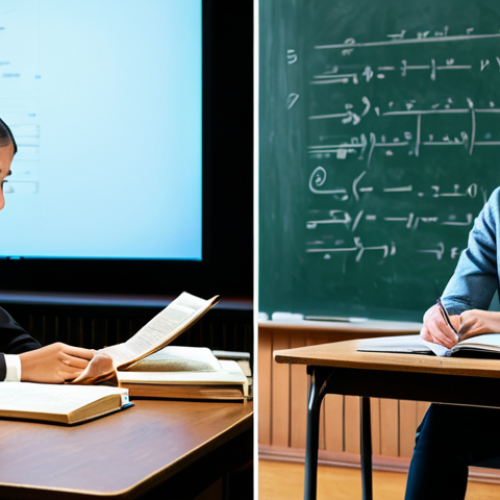 Home 20 A professional, split image contrasting traditional and AI-powered language education. On the left, a young adult, fully clothed in modest everyday attire, sits at a classic wooden school desk in a dimly lit, traditional classroom, looking overwhelmed by stacks of grammar textbooks and paper tests. On the right, the same young adult, fully clothed in appropriate attire, is engaged and confident, interacting with a sleek, futuristic tablet or a holographic interface displaying dynamic speech analysis and personalized learning modules. The modern background is bright and clean, with subtle digital elements. Perfect anatomy, correct proportions, natural pose, well-formed hands, proper finger count, natural body proportions. High-resolution, professional photography, soft studio lighting. Safe for work, appropriate content, fully clothed, family-friendly.