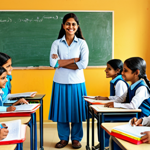 Home 9 **
"A bright and colorful classroom scene with children learning Hindi, fully clothed, appropriate attire, safe for work, teacher leading a lesson with textbooks and visual aids, happy and engaged students, perfect anatomy, natural proportions, professional educational illustration, high quality, modest, family-friendly"
**