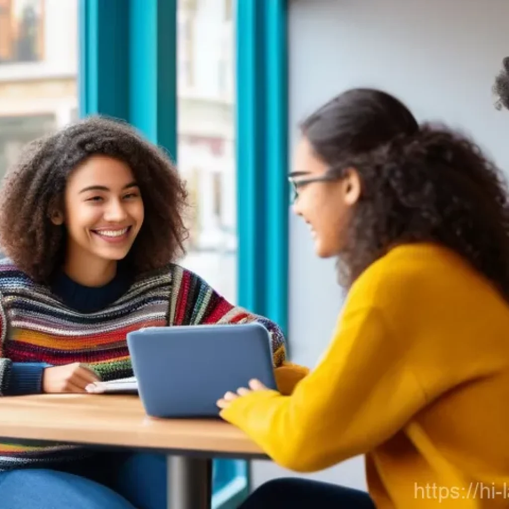 언어 교육에서의 협동 학습 - **Collaborative Cafe Study Session**
    A vibrant, realistic image of a diverse group of four young...