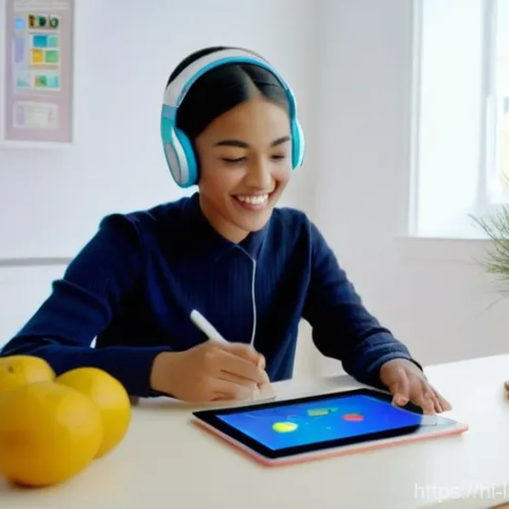 언어 교육의 멀티모달 학습 - **Prompt**: "A vibrant and dynamic scene depicting a diverse young woman in her early twenties joyfu...