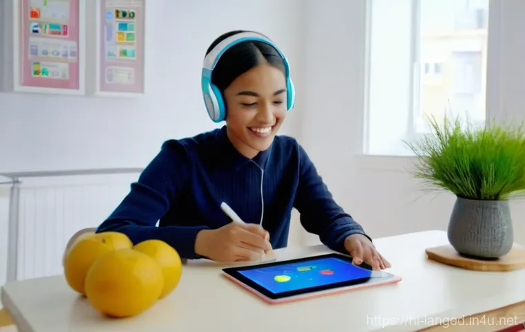 언어 교육의 멀티모달 학습 - **Prompt**: "A vibrant and dynamic scene depicting a diverse young woman in her early twenties joyfu...