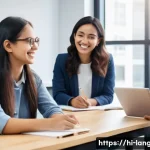 언어 교육에서의 클리닉 및 멘토링 - **Prompt:** A diverse group of 4-5 adults and young adults (late teens to early 30s) are gathered ar...