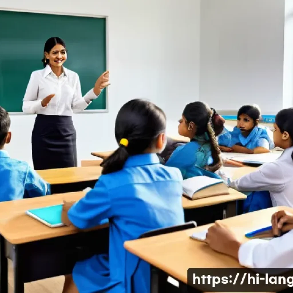 언어 교육에서의 교사 역량 개발 - A diverse group of Indian teachers in a modern classroom setting actively engaging with digital teac...