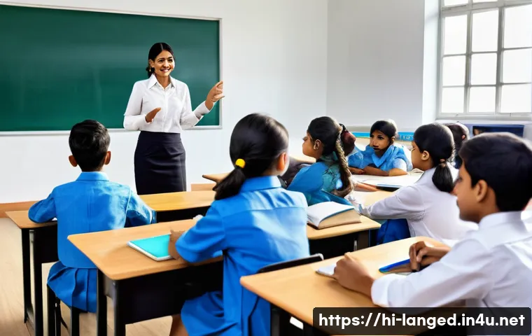 언어 교육에서의 교사 역량 개발 - A diverse group of Indian teachers in a modern classroom setting actively engaging with digital teac...