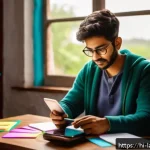 Home 22 언어 교육에서의 학습 스타일 - A vibrant and cozy study room scene featuring a young Hindi-speaking adult enthusiastically learning...