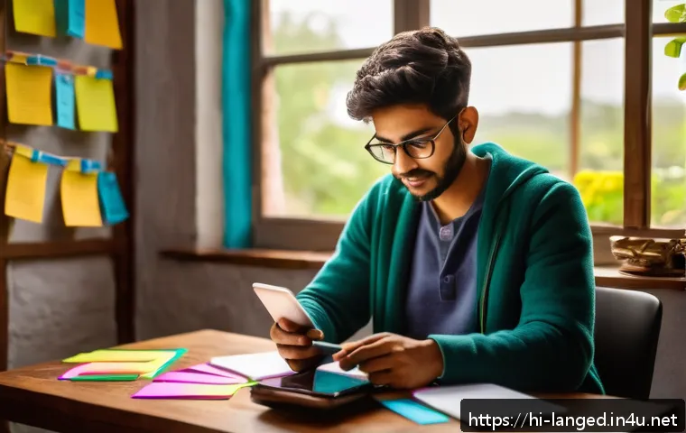 언어 교육에서의 학습 스타일 - A vibrant and cozy study room scene featuring a young Hindi-speaking adult enthusiastically learning...