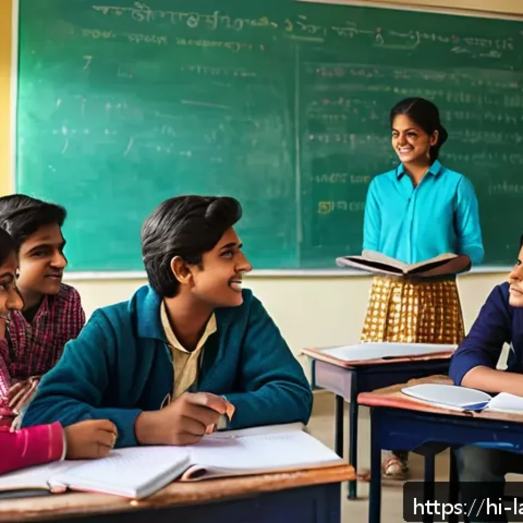언어 교육의 학습자 중심 접근 - A vibrant classroom scene showing a diverse group of Indian students engaged in a lively group discu...