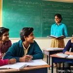 Home 20 언어 교육의 학습자 중심 접근 - A vibrant classroom scene showing a diverse group of Indian students engaged in a lively group discu...