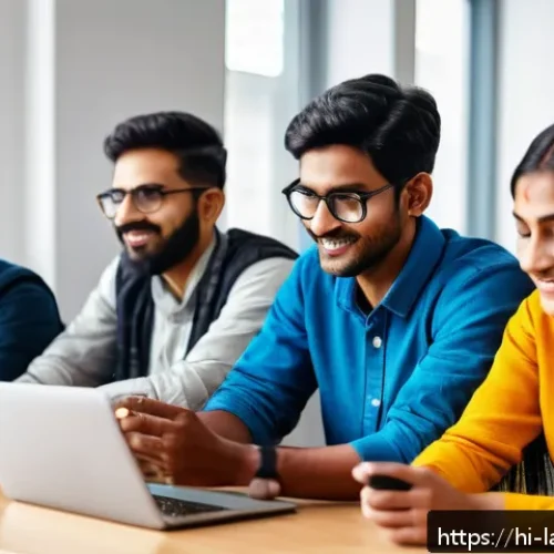 Home 17 언어 교육에서의 웹 기반 학습 - A vibrant digital classroom scene showing diverse Indian learners using interactive language learnin...